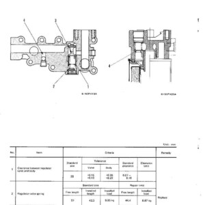 May include: Diagram of a regulator valve and safety valve, with detailed cross-sectional views and a table of specifications. The image includes measurements in millimeters and technical data for maintenance.