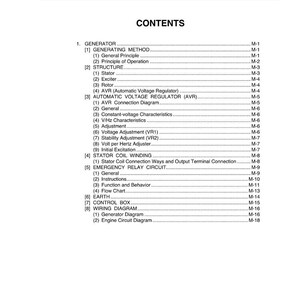 May include: A white page with the title "MECHANISM" at the top and "CONTENTS" below. The page lists various technical topics, including "GENERATOR," "STRUCTURE," and "WIRING DIAGRAM," with corresponding page numbers. The document is dated 2007.