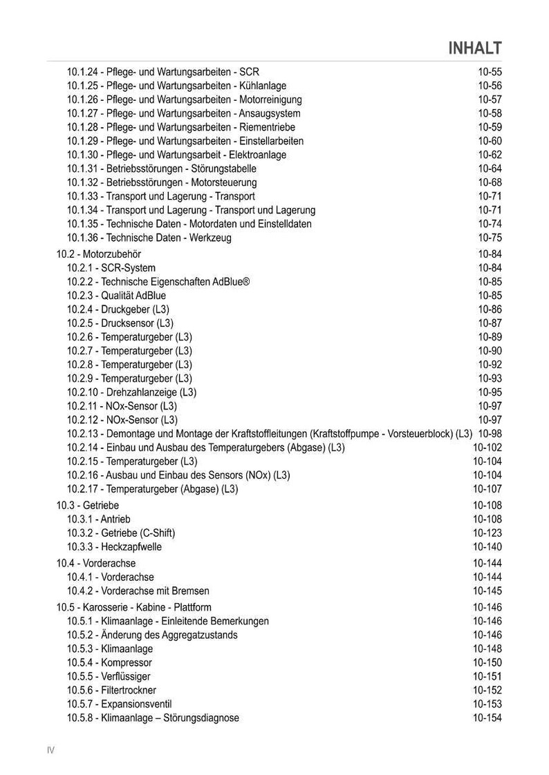 May include: A page from a manual with a table of contents, listing various automotive maintenance and repair topics. The headings are in German, covering areas like engine components, transmission, and air conditioning, with corresponding page numbers.