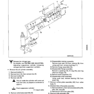 May include: Diagram of a variable damping selector valve assembly, with labels and part numbers. The image includes a detailed breakdown of components, including bolts, plates, and tubes, for disassembly instructions.