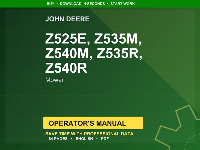 John Deere Z525e, Z535m, Z540m, Z535r, Z540r Mäher Bedienungsanleitung PDF | Besitzer Anleitung | Sofort Download Bild 1