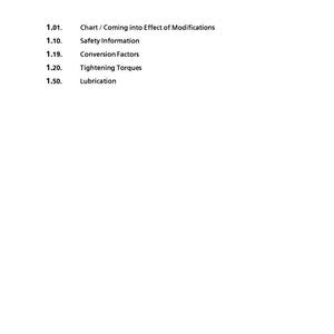 May include: A white page from a service manual for a hydraulic excavator, featuring a "SUBGROUP INDEX." The index lists topics like "Chart/Coming into Effect of Modifications," "Safety Information," and "Lubrication." The Liebherr logo and issue date are at the bottom.
