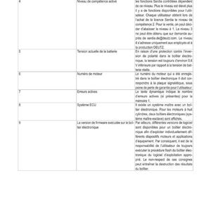 May include: A technical document with the title "R&Eacute;GLAGES OU TARAGES ET DIAGNOSTICS &Eacute;LECTRONIQUES" in French. The document contains tables with columns for reference, characteristics, and descriptions. The text is in black font on a white background.