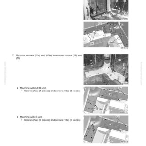 Puede incluir: Diagrama de instrucciones de desmontaje y montaje de la cabina. La imagen muestra pasos detallados con flechas que se&ntilde;alan tornillos y cubiertas. El texto incluye n&uacute;meros de pieza y cantidades para cada paso, centr&aacute;ndose en la extracci&oacute;n y sustituci&oacute;n.