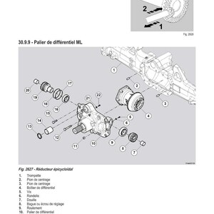 May include: An exploded diagram of mechanical components, including gears, bearings, and housings. The image features detailed illustrations with labels and arrows, likely for technical documentation or repair instructions. The diagram is in black and white.