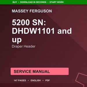Massey ferguson 5200 Xxxxxxxxxdhdw1101 and up Draper header Service Manual PDF | Workshop Repair | Instant Download image 1