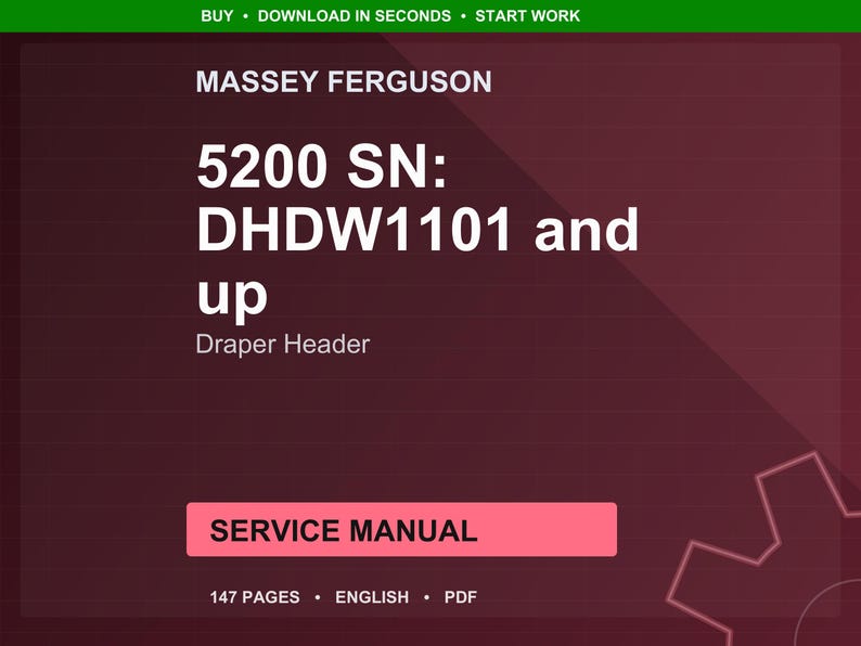Massey ferguson 5200 Xxxxxxxxxdhdw1101 and up Draper header Service Manual PDF | Workshop Repair | Instant Download image 1