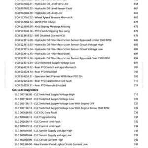 May include: A list of diagnostic codes, including CCU and CLC codes, with corresponding descriptions and numerical values. The text is in a sans-serif font on a white background. The codes cover various system faults.