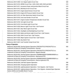 May include: A manual page detailing various tests and operations, such as circuit tests and lighting system operations. The text includes reference numbers and page numbers. The website address greenfammanuals.com is visible at the top of the page.