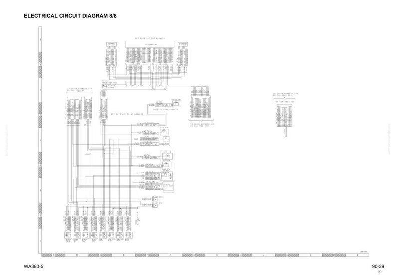 K&ouml;nnte beinhalten: Ein detailliertes elektrisches Schaltbild mit der Bezeichnung "ELECTRICAL CIRCUIT DIAGRAM 8/8", das zahlreiche miteinander verbundene Komponenten und Verkabelungen zeigt. Das Diagramm ist in Schwarzwei&szlig;, mit Text und Symbolen. Die Dokumentnummer ist 90-39.