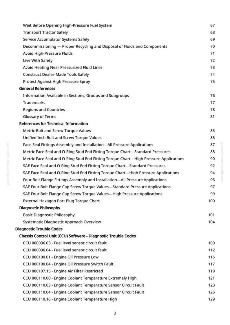 May include: A page from a manual with a table of contents. The text includes topics like "Diagnostic Trouble Codes" and "Engine Coolant Temperature". The page number is 3.