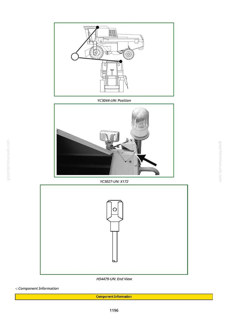 Puede incluir: Diagrama t&eacute;cnico con tres ilustraciones de componentes de maquinaria agr&iacute;cola. La imagen superior muestra una cosechadora, la del medio una luz y la inferior una varilla met&aacute;lica. El texto incluye "YC3044-UN: Position", "YC3027-UN: X172" y "HS4479-UN: End View".