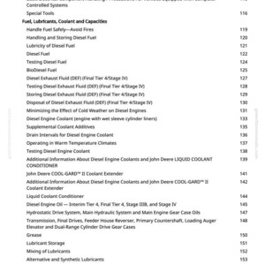 K&ouml;nnte beinhalten: Ein detailliertes Inhaltsverzeichnis aus einem Handbuch, das Themen zu Dieselmotoren, K&uuml;hlmitteln und Kraftstoffsystemen auflistet. Der Text umfasst Abschnitte zu Wartung, Betrieb und Sicherheitsverfahren.