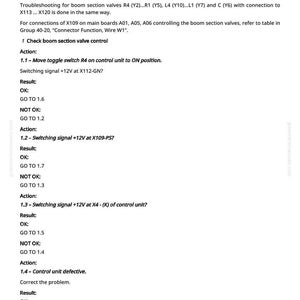May include: A page from a manual with the title "Boom section valves do not operate. Fuse F8 OK." The text provides troubleshooting steps for boom section valves, including actions and results. The page number is 246.