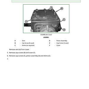 Op de afbeelding: Diagram van een mechanisch onderdeel met de aanduiding E52898-UN: Deksel. De afbeelding bevat een gedetailleerd beeld van het deksel met verwijzingen naar ontluchting, schroeven, vulplaten en tandwiel. Tekstinstructies zijn voorzien voor demontage.