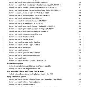 May include: A page from a manual with a list of instructions, including "Remove and Install JDLink Antenna" and "Remove and Install Modular Telematics Gateway (MTG) Control Unit." The page has a white background with black text and numbers.