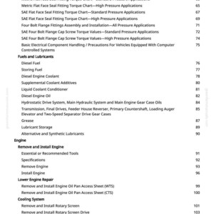 Peut inclure: Une page blanche d'un manuel avec une table des mati&egrave;res. Le texte comprend des sections sur les valeurs de couple, les carburants, les lubrifiants et la r&eacute;paration du moteur. Les num&eacute;ros de page sont list&eacute;s &agrave; droite.