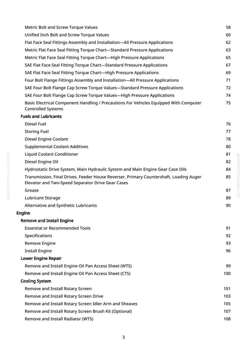 Peut inclure: Une page blanche d'un manuel avec une table des mati&egrave;res. Le texte comprend des sections sur les valeurs de couple, les carburants, les lubrifiants et la r&eacute;paration du moteur. Les num&eacute;ros de page sont list&eacute;s &agrave; droite.