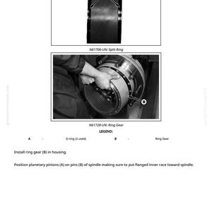 May include: Diagram of mechanical components, including a split ring and ring gear. The image shows detailed views with labels and instructions for assembly. Text includes part numbers and assembly steps.