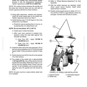 K&ouml;nnte beinhalten: Diagramm zur Radnabeninstallation mit beschrifteten Teilen: St&uuml;tzketten, Radnabe und gefertigter St&auml;nder. Anweisungen zur Installation von Komponenten, einschlie&szlig;lich Lagerbuchsen und einem Raddrehzahlsensor. Ma&szlig;e in cm und kg.