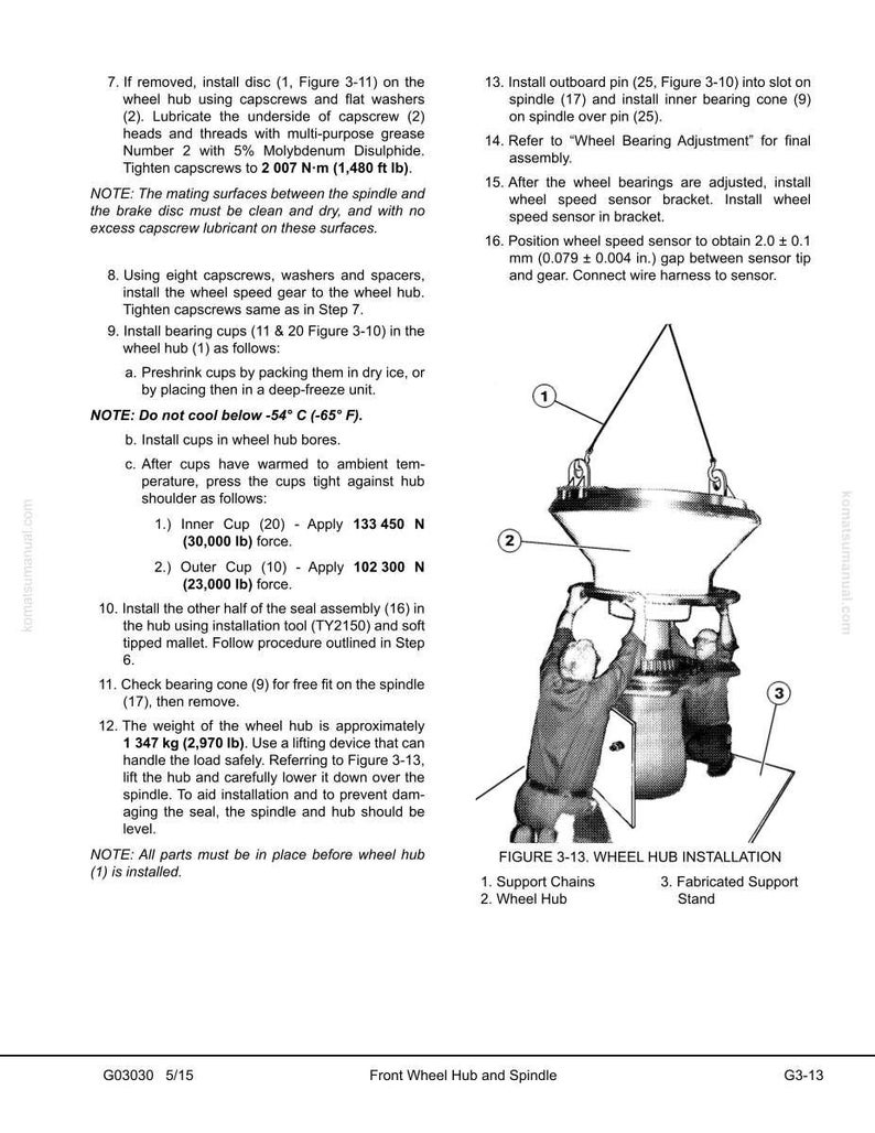 K&ouml;nnte beinhalten: Diagramm zur Radnabeninstallation mit beschrifteten Teilen: St&uuml;tzketten, Radnabe und gefertigter St&auml;nder. Anweisungen zur Installation von Komponenten, einschlie&szlig;lich Lagerbuchsen und einem Raddrehzahlsensor. Ma&szlig;e in cm und kg.
