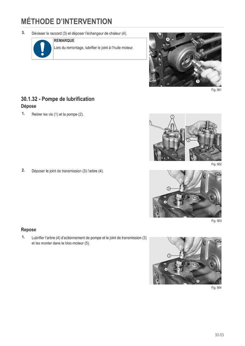 May include: Technical diagram with instructions for engine maintenance. The image shows steps for removing and installing parts, including a pump and transmission joint. Text in French provides detailed guidance for the process.