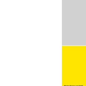 Pu&ograve; includere: Sfondo bianco con una striscia verticale grigia e un rettangolo giallo. Il logo Wacker Neuson &egrave; in basso a sinistra, con le informazioni aziendali nel rettangolo giallo.