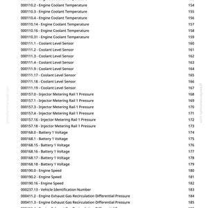 May include: A white page with a list of engine-related data, including coolant temperature, battery voltage, and engine speed. The text is black and organized in a clear, readable format. The page also includes a website address.