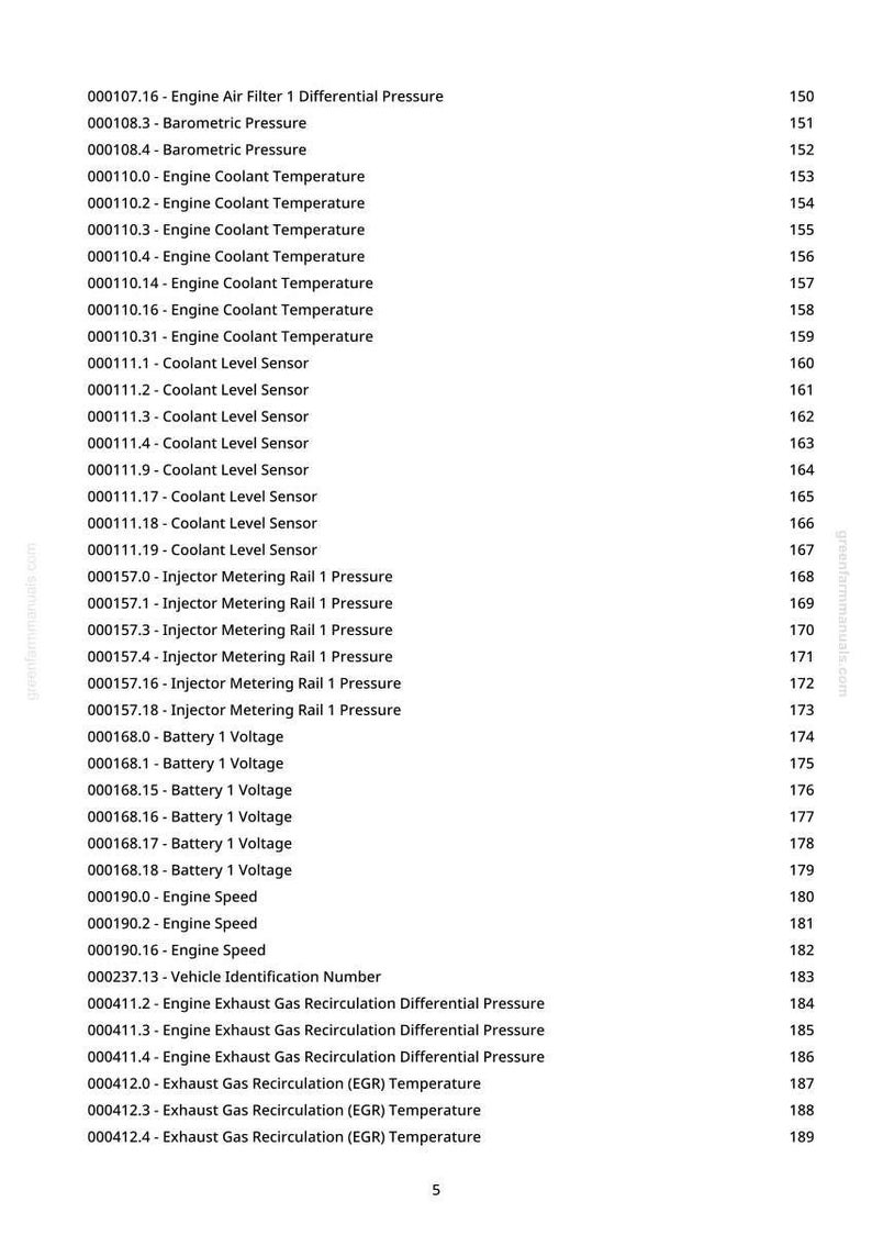 May include: A white page with a list of engine-related data, including coolant temperature, battery voltage, and engine speed. The text is black and organized in a clear, readable format. The page also includes a website address.