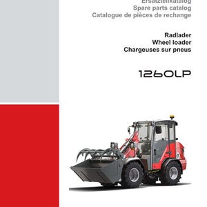 May include: A brochure for Weidemann wheel loaders. The cover features the Weidemann logo and the text "Ersatzteilkatalog, Spare parts catalog, Catalogue de pi&egrave;ces de rechange". A red and gray wheel loader is shown on the bottom half of the page.