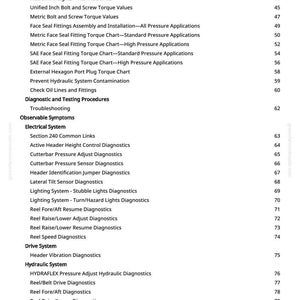 May include: A page from a manual with a table of contents. The text includes topics like "Platform Weights," "Diagnostics," and "Electrical System." Page numbers are listed on the right side.