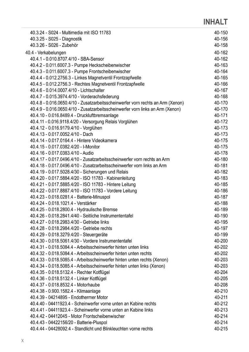 May include: A detailed table of contents in black text on a white background, listing various automotive components and their corresponding page numbers. The document includes sections on wiring, sensors, and other vehicle parts.
