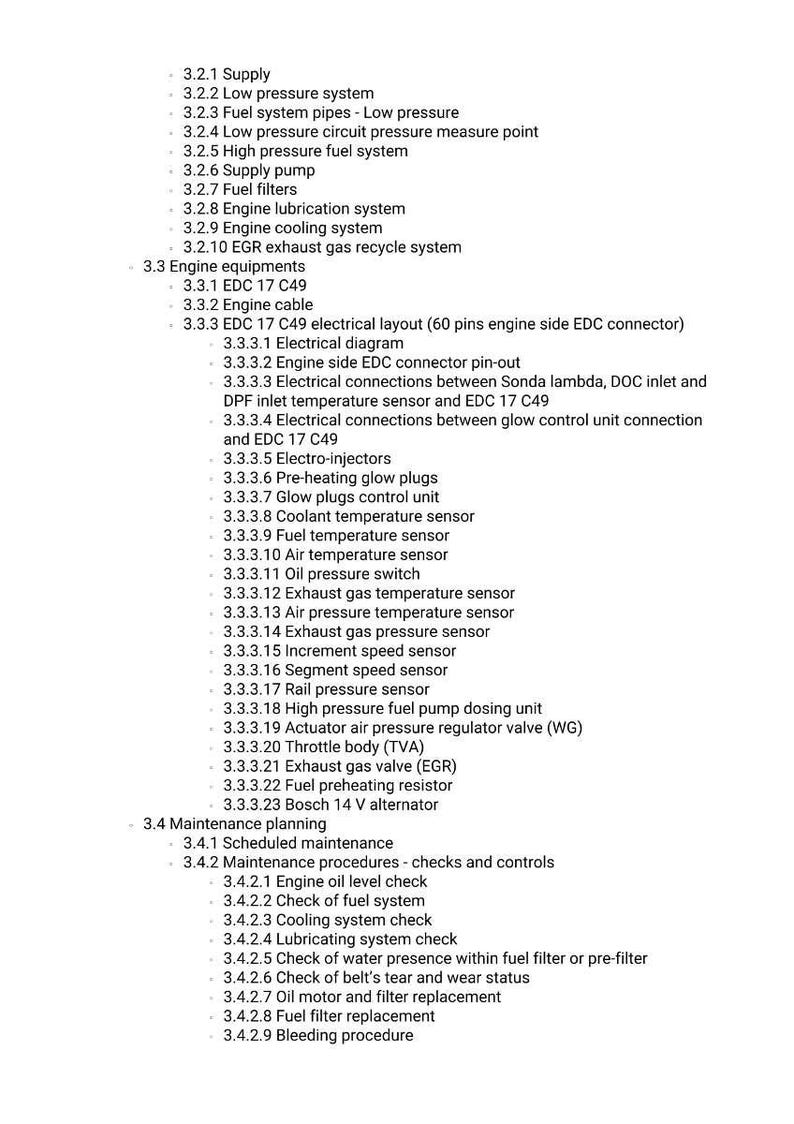 May include: A detailed list of automotive engine components and maintenance procedures. The text includes sections on fuel systems, sensors, and maintenance checks. The document is organized with numbered sub-sections for easy reference.