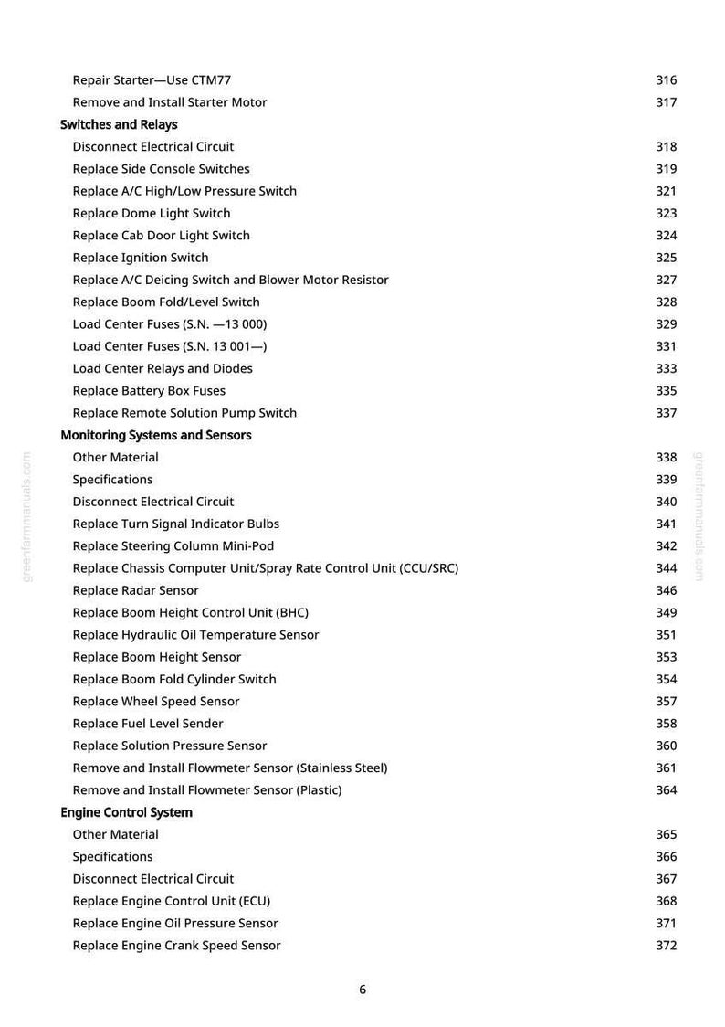 Peut inclure: Une page blanche d'un manuel avec une liste de proc&eacute;dures de r&eacute;paration automobile, notamment des circuits &eacute;lectriques, des capteurs et des interrupteurs. Le texte est noir et organis&eacute; hi&eacute;rarchiquement avec des num&eacute;ros de page.