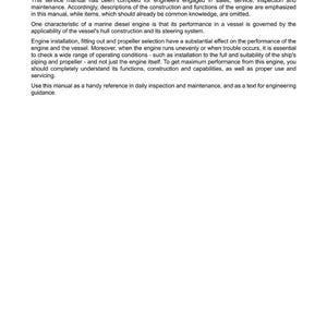 Pu&ograve; includere: Un manuale di servizio intitolato "FOREWORD" su sfondo bianco, destinato agli ingegneri. Dettaglia la manutenzione, la costruzione e le funzioni dei motori. Il testo tratta dei motori diesel marini e delle loro prestazioni.