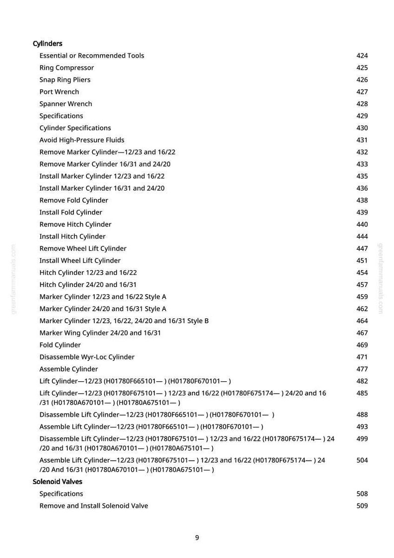 Puede incluir: Una p&aacute;gina blanca con una lista de herramientas y procedimientos relacionados con cilindros. El texto incluye "Cilindros", "Herramientas esenciales o recomendadas" y varias acciones relacionadas con cilindros, como "Retirar el cilindro marcador".