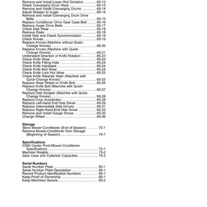 May include: A white printed page with a table of contents for a machine. The text includes titles such as "Check Knives", "Replace Knives", and "Specifications". The page number is "iii".