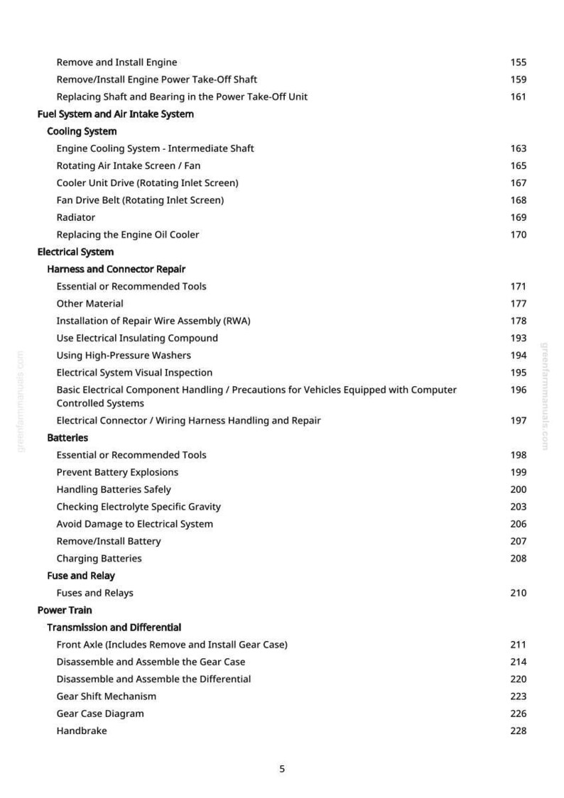 K&ouml;nnte beinhalten: Eine Seite aus einem Handbuch mit Inhaltsverzeichnis f&uuml;r die Autoreparatur. Themen sind Motor, K&uuml;hlung, Elektrik und Getriebe. Seitenzahlen sind rechts aufgef&uuml;hrt.