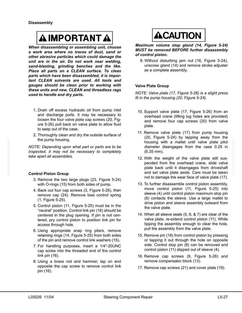 Pu&ograve; includere: Una pagina di un manuale che descrive lo smontaggio di un componente dello sterzo. Il testo include avvertenze di sicurezza, istruzioni passo passo e diagrammi. La pagina &egrave; intitolata "Smontaggio" e include una sezione di attenzione.