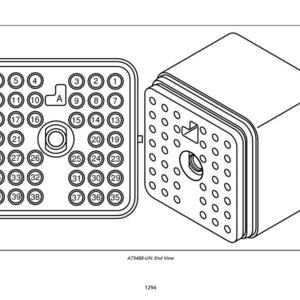 Pode incluir: Ilustra&ccedil;&atilde;o t&eacute;cnica em preto e branco de dois conectores el&eacute;tricos. Um &eacute; quadrado com m&uacute;ltiplos recept&aacute;culos de pinos circulares. O outro &eacute; um cubo com recept&aacute;culos de pinos semelhantes e uma abertura central.