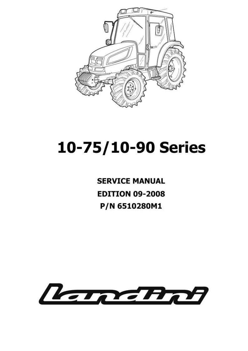 May include: Black and white line drawing of a tractor. The image includes the text "10-75/10-90 Series", "Service Manual", "Edition 09-2008", "P/N 6510280M1", and the Landini logo.