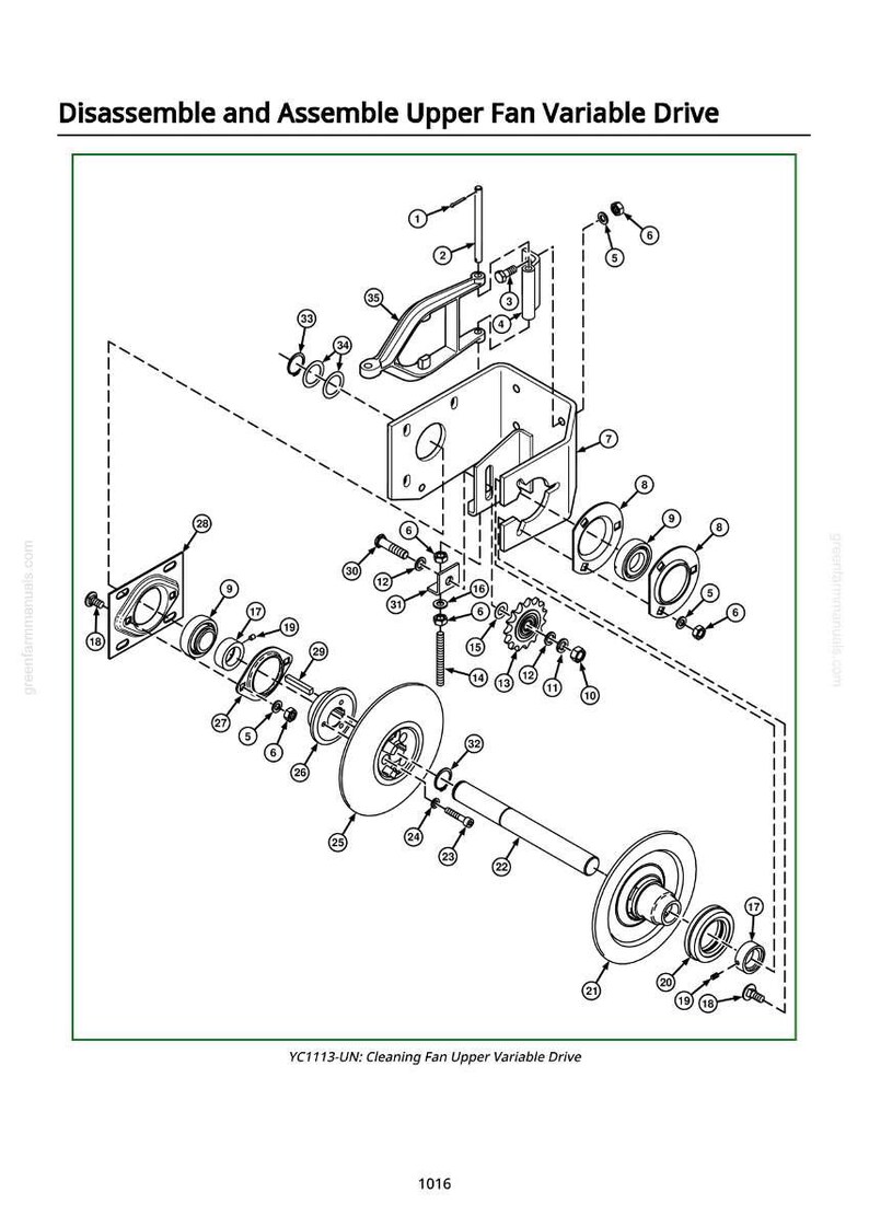 May include: Diagram of the components for the upper fan variable drive, labeled for disassembly and assembly. Includes various mechanical parts such as bearings, bolts, and a fan assembly. The text "Disassemble and Assemble Upper Fan Variable Drive" is at the top.