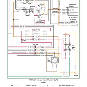 May include: A detailed fuel circuit schematic, labeled MXT013515-UN, with various electrical components and wiring diagrams. The diagram includes relays, switches, and gauges, with a legend for easy interpretation. The schematic is on a white background.