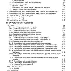 Pode incluir: Uma detalhada tabela de conte&uacute;dos em franc&ecirc;s, intitulada "TABLE DES MATI&Egrave;RES." O documento est&aacute; organizado com se&ccedil;&otilde;es e subse&ccedil;&otilde;es numeradas, cobrindo t&oacute;picos como introdu&ccedil;&atilde;o, seguran&ccedil;a e caracter&iacute;sticas t&eacute;cnicas de componentes do motor.