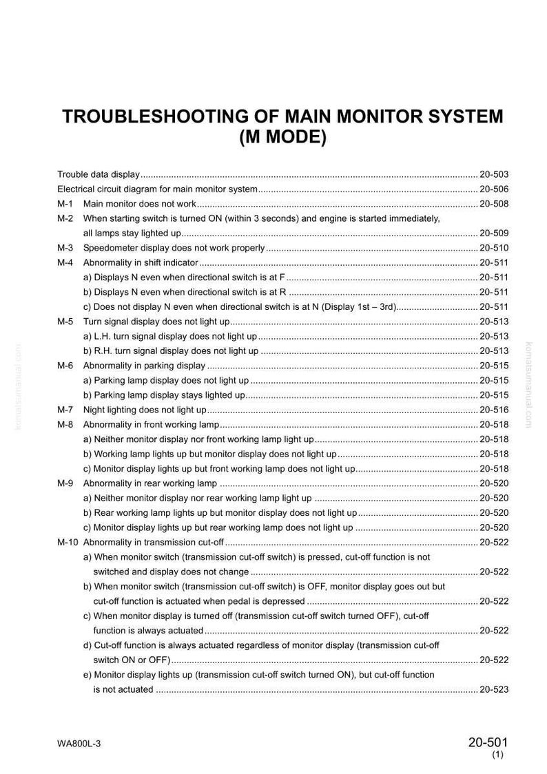 Może przedstawiać: Przewodnik rozwiązywania problem&oacute;w dla gł&oacute;wnego systemu monitorowania (tryb M). Dokument wymienia potencjalne problemy i odpowiadające im kody diagnostyczne. Czarny tekst na białym tle.