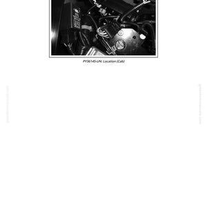 Pu&ograve; includere: Immagine in bianco e nero dell'interno di un veicolo, con particolare attenzione ai componenti elettrici. L'immagine include cablaggio, connettori e una scatola fusibili. Il testo "PY36145-UN: Location (Cab)" &egrave; visibile.