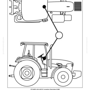 May include: Line drawing of a tractor, with an overhead view of the cab and a side view of the tractor. The image includes the text "PY14281-UN: A01X1 Location Overview (CAB)" and the number "852".