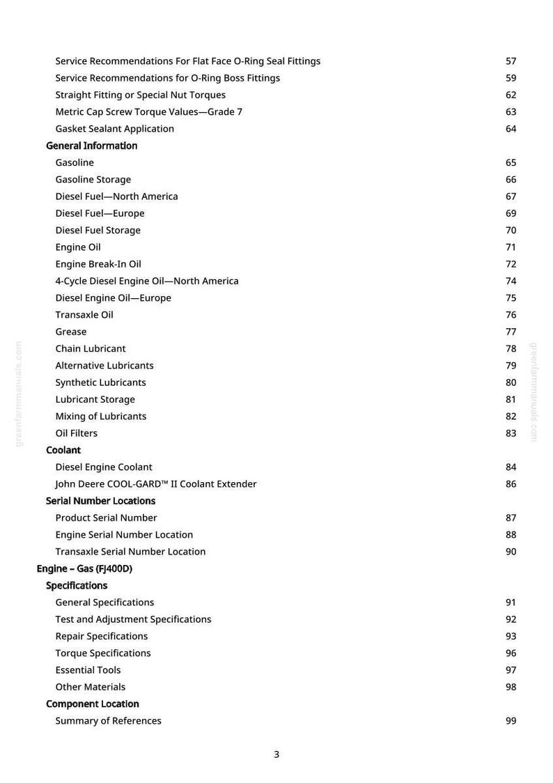 Manual técnico em PDF dos veículos utilitários John Deere Gator TS, TH 6X4 a gasolina, TH 6X4 e SAV a diesel | Download imediato imagem 4