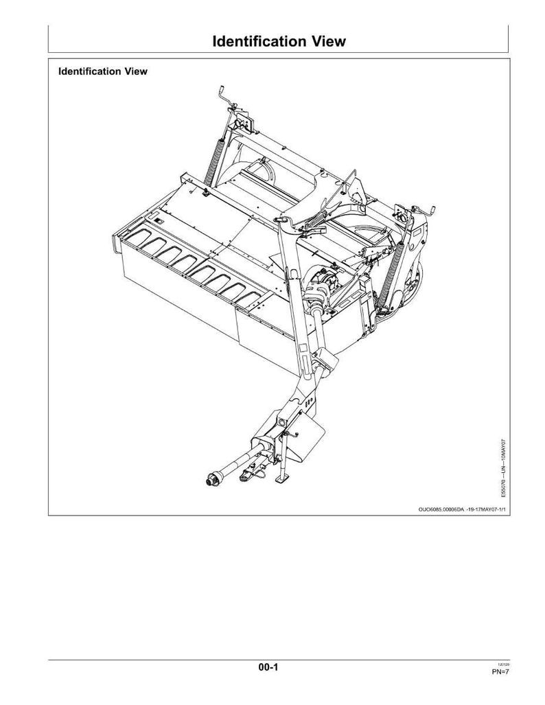 May include: An engineering diagram labeled "Identification View" shows a detailed, black and white illustration of a mechanical assembly. The diagram includes various components, lines, and labels, providing a technical overview of the machine's structure.