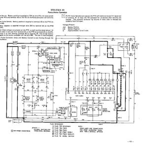 Op de afbeelding: Een gedetailleerd technisch schema met tekst, dat elektrische circuits en componenten weergeeft. Het schema bevat gelabelde vakken, lijnen en symbolen, waarschijnlijk voor technische of engineeringdoeleinden. De tekst bevat de titel "SEQUENCE #3 Pump Motor Operation".